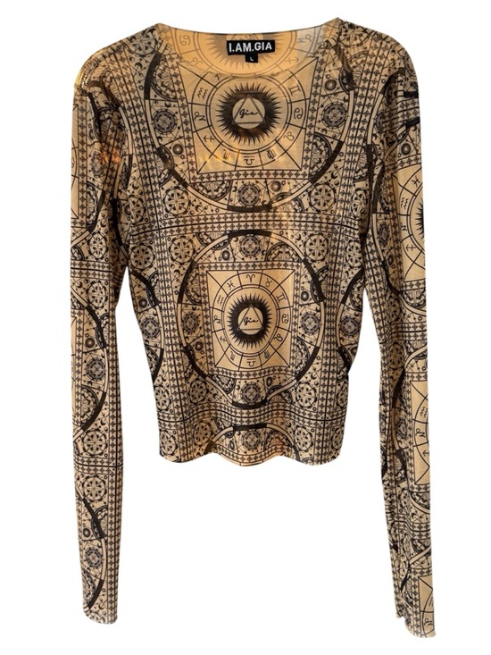 I.AM.GIA Tops - I.AM.GIA Tan and Black Astrology Print Long Sleeve Top